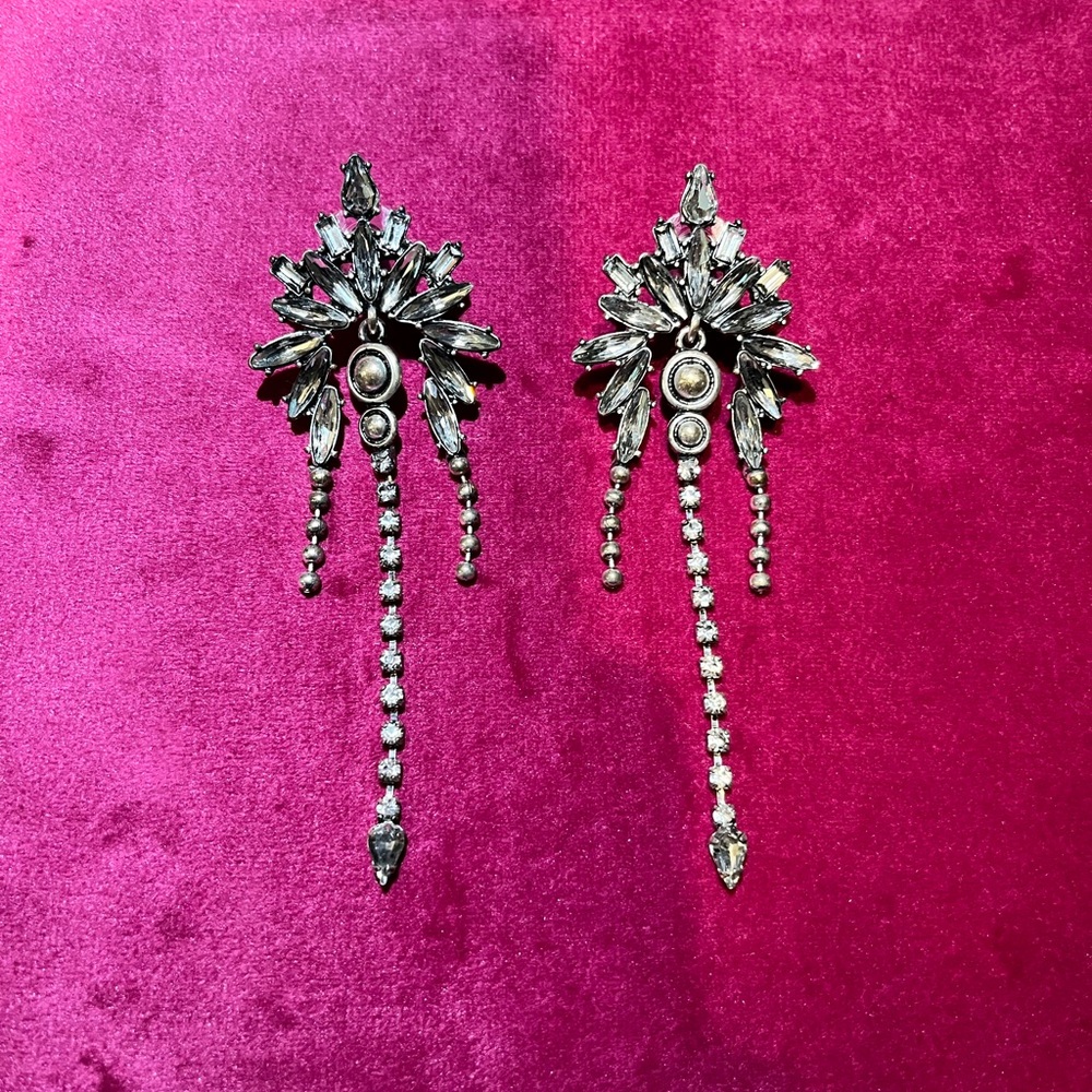 Glamorous Silver Chandelier Earrings with Crystal Accents